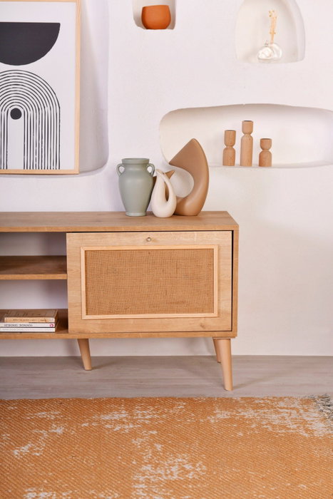 Hanah Home Soporte TV Jüt 180 cm, Roble, Tablero de Partículas Melamina, 180x55x41 cm